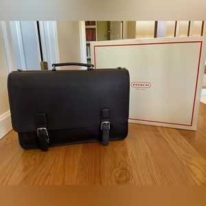 New black leather Coach briefcase